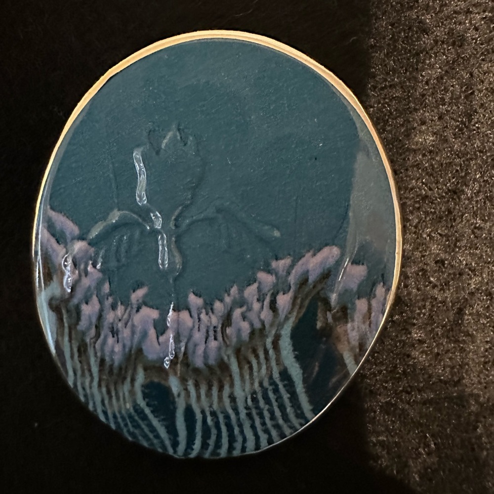 Ceramic glaze blue flower brooch pin. Never worn